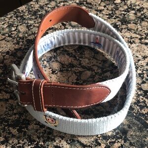 REEL POINT SHELTER ISLAND Belt Light Blue Embroidered Golf Canvas Leather Sz 36